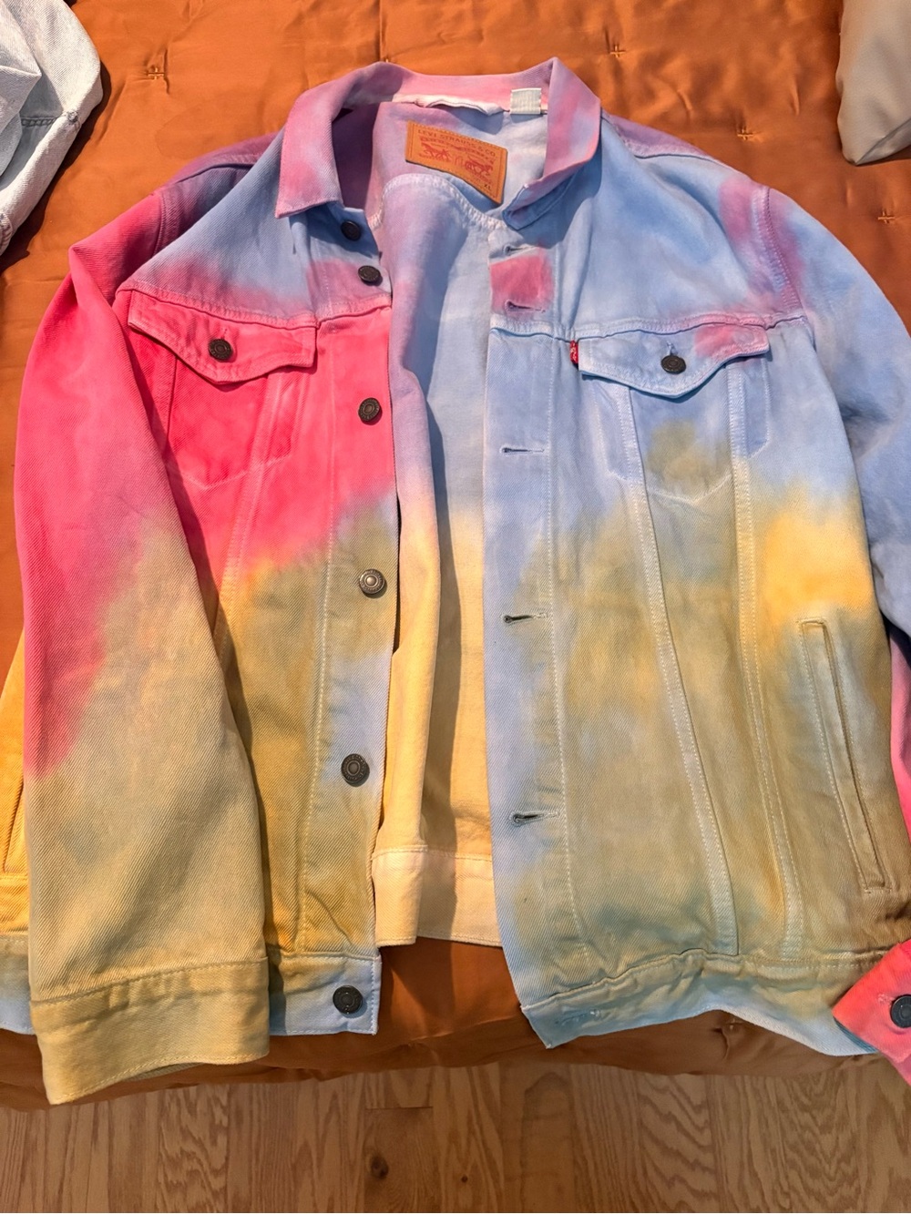 Women’s Tie-Dye Denim Jacket – Pink, Blue & Yellow